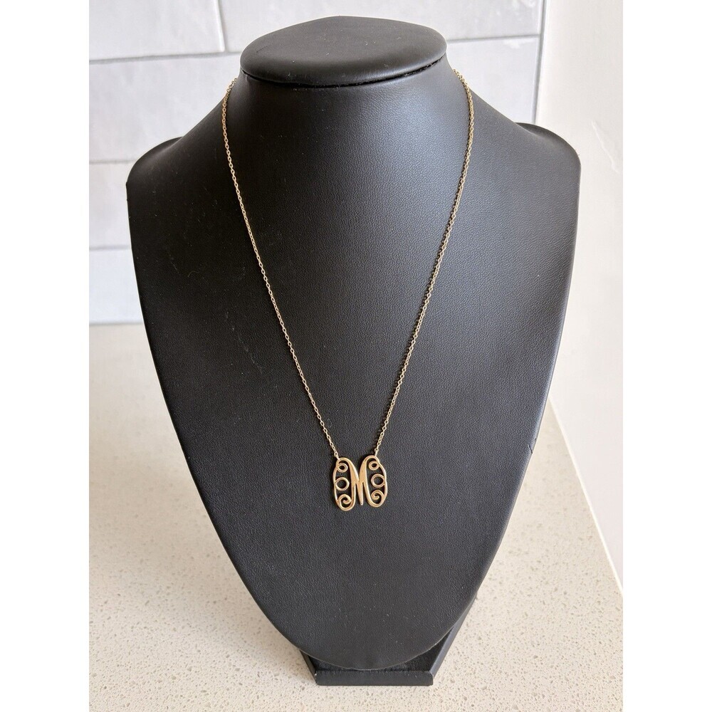 925 Sterling Silver Gold Tone Letter M Monogram Pendant Necklace Vintage Scroll